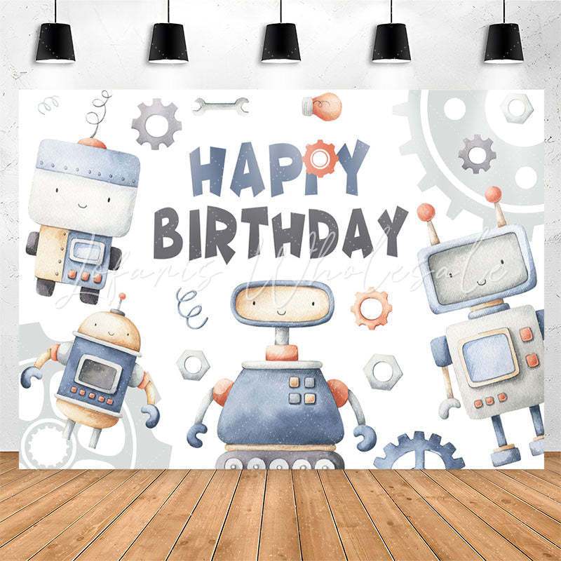 Lofaris Blue Cartoon Robot Happy Birthday Backdrop For Boy
