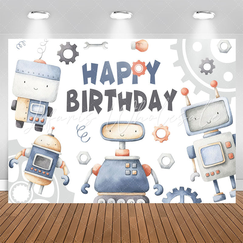 Lofaris Blue Cartoon Robot Happy Birthday Backdrop For Boy