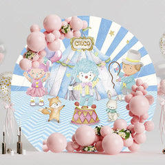 Blue Circus Troupe Round Backdrop for Fun Circus Party