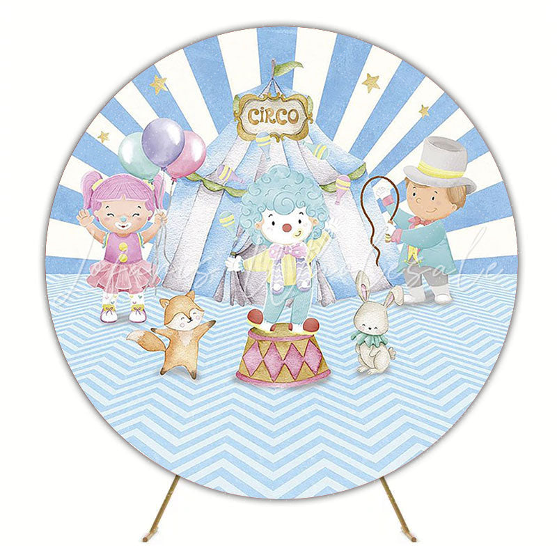 Blue Circus Troupe Round Backdrop for Fun Circus Party