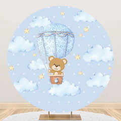 Lofaris Blue Cloud Bear Stars Dot Round Baby Shower Backdrop