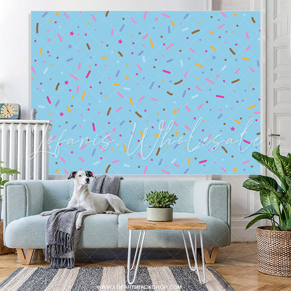 Lofaris Blue Colored Candy Bits Simple Happy Birthday Backdrop