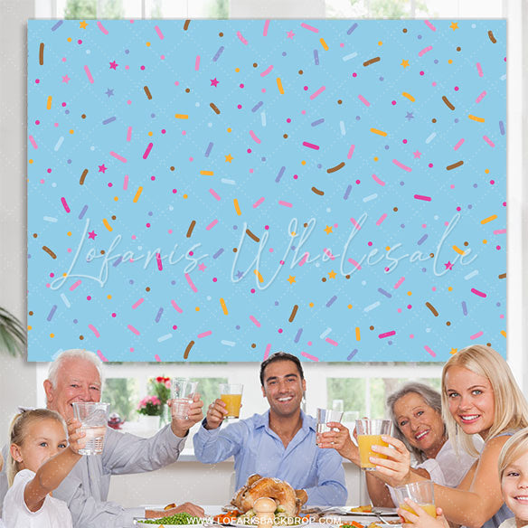 Lofaris Blue Colored Candy Bits Simple Happy Birthday Backdrop