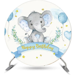 Lofaris Blue Elephant Balloon Stars Round Birthday Backdrop