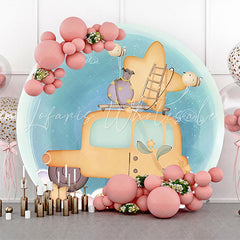 Lofaris Blue Fairy Tale Car Star Bee Round Birthday Backdrop
