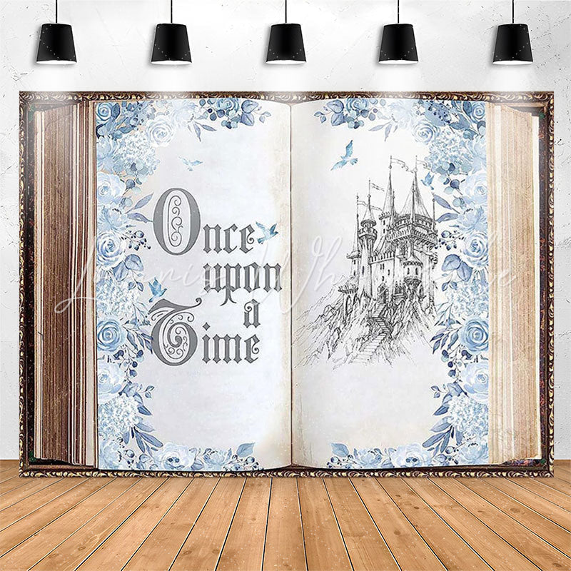 Lofaris Blue Floral Magic Book Castle Birthday Backdrop