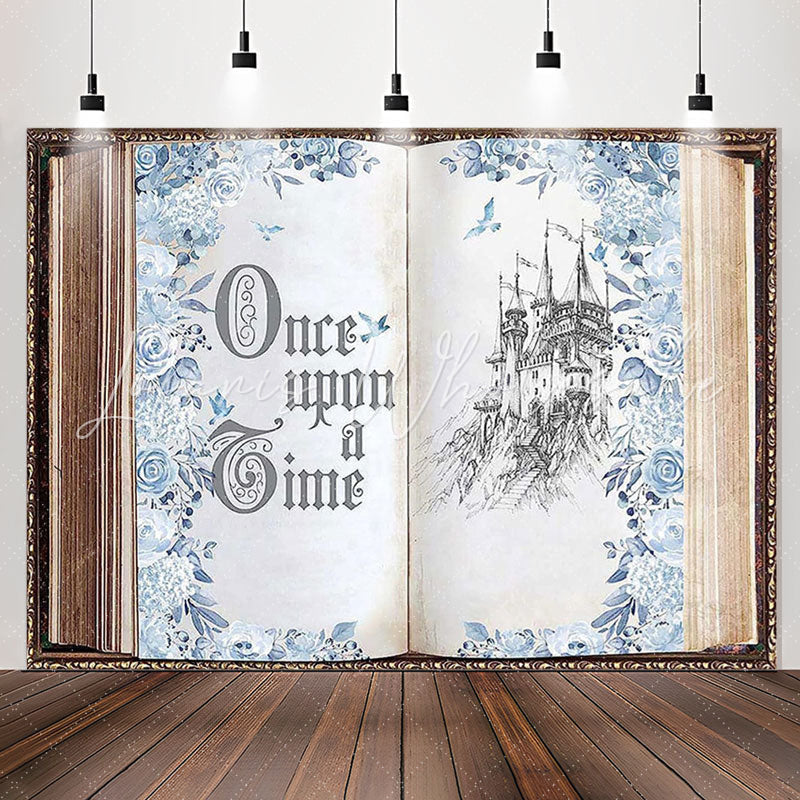 Lofaris Blue Floral Magic Book Castle Birthday Backdrop