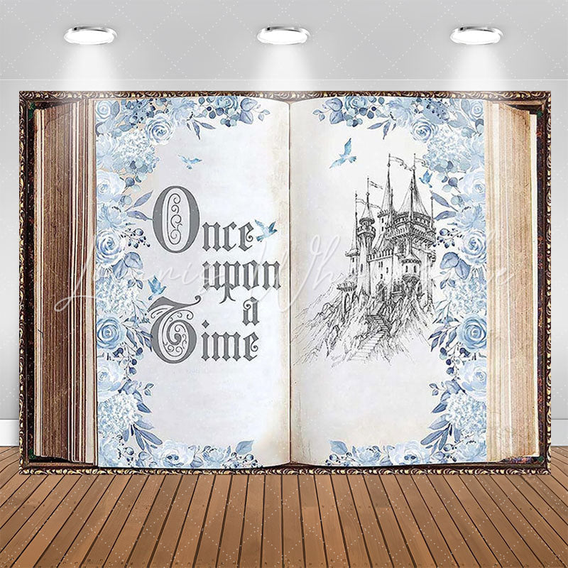 Lofaris Blue Floral Magic Book Castle Birthday Backdrop