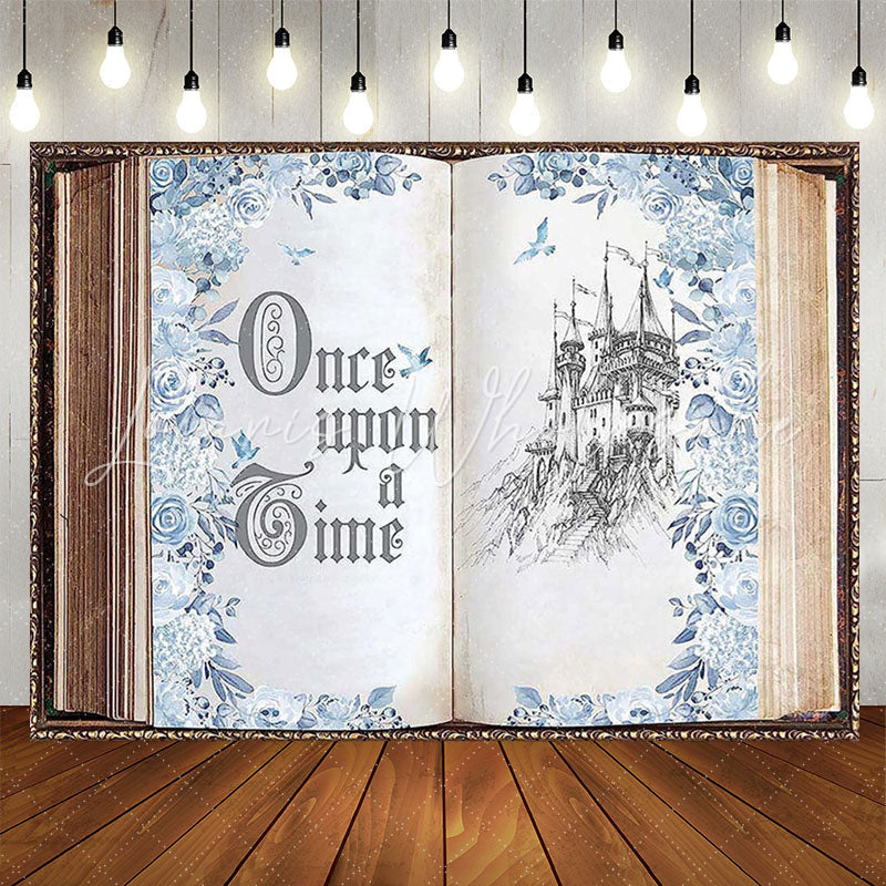 Lofaris Blue Floral Magic Book Castle Birthday Backdrop