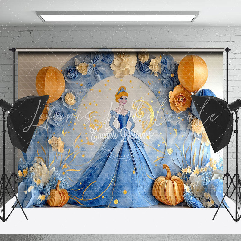 Blue Floral Princess Cinderella Cake Smash Backdrop