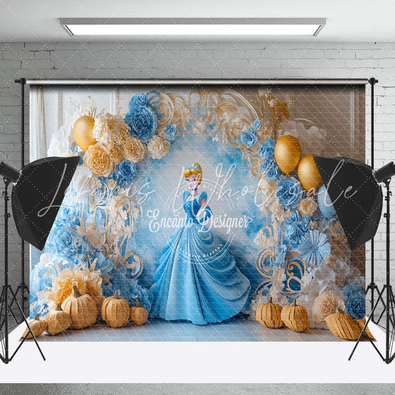 Blue Floral Pumpkin Cinderella Cake Smash Backdrop