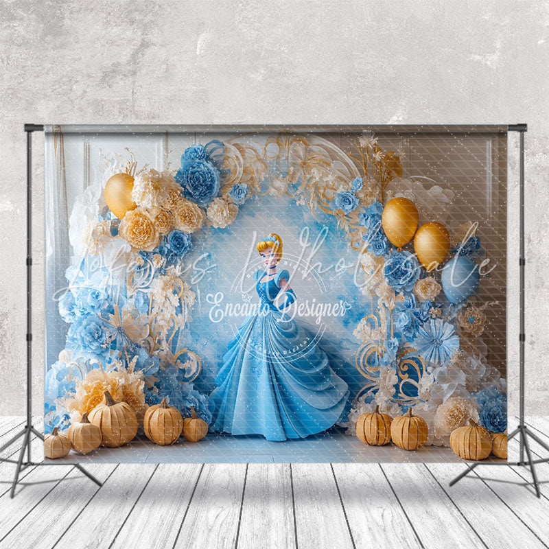 Blue Floral Pumpkin Cinderella Cake Smash Backdrop