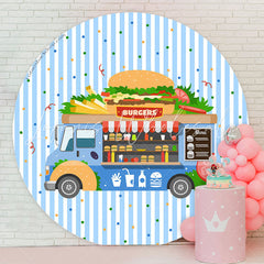 Lofaris Blue Food Truck Burgers Round Birthday Backdrop