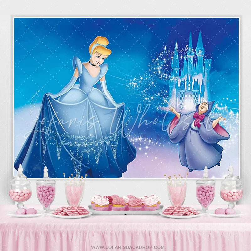 Lofaris Blue Glitter Castle And Princess Birthday Backdrop