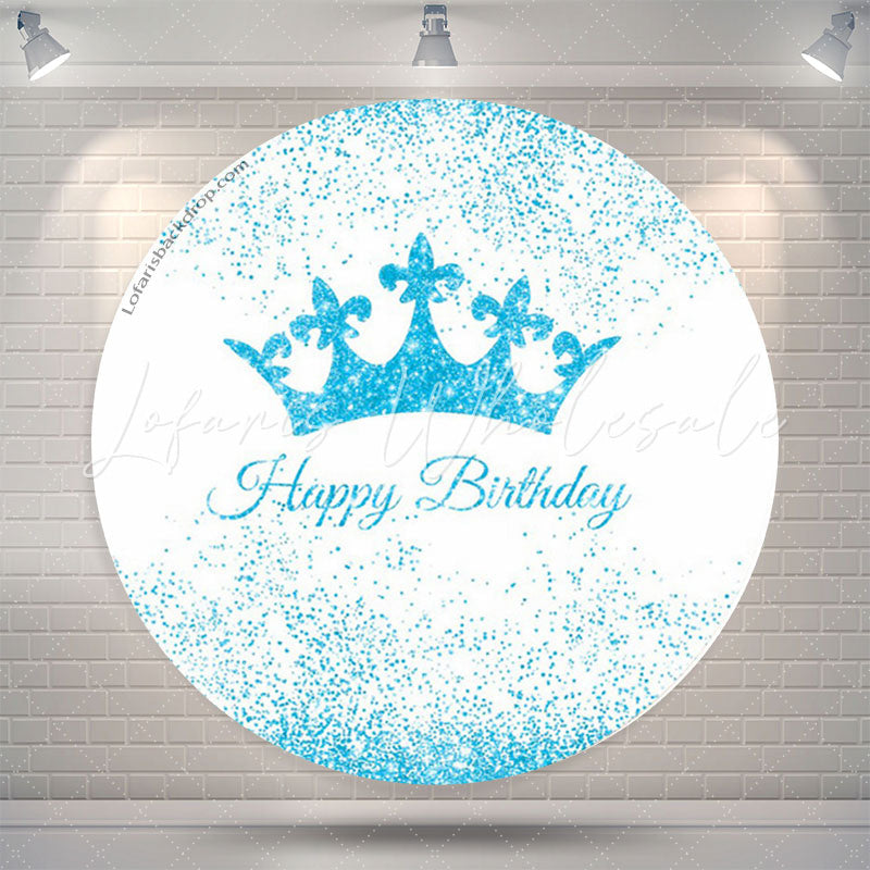 Lofaris Blue Glitter Crown White Round Birthday Party Backdrop