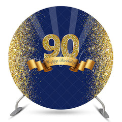 Lofaris Blue Glitter Gold Round Happy 90th Birthday Backdrop