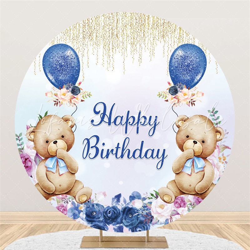 Lofaris Blue Gold Glitter Round Backdrop For Birthday Party