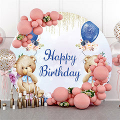 Lofaris Blue Gold Glitter Round Backdrop For Birthday Party