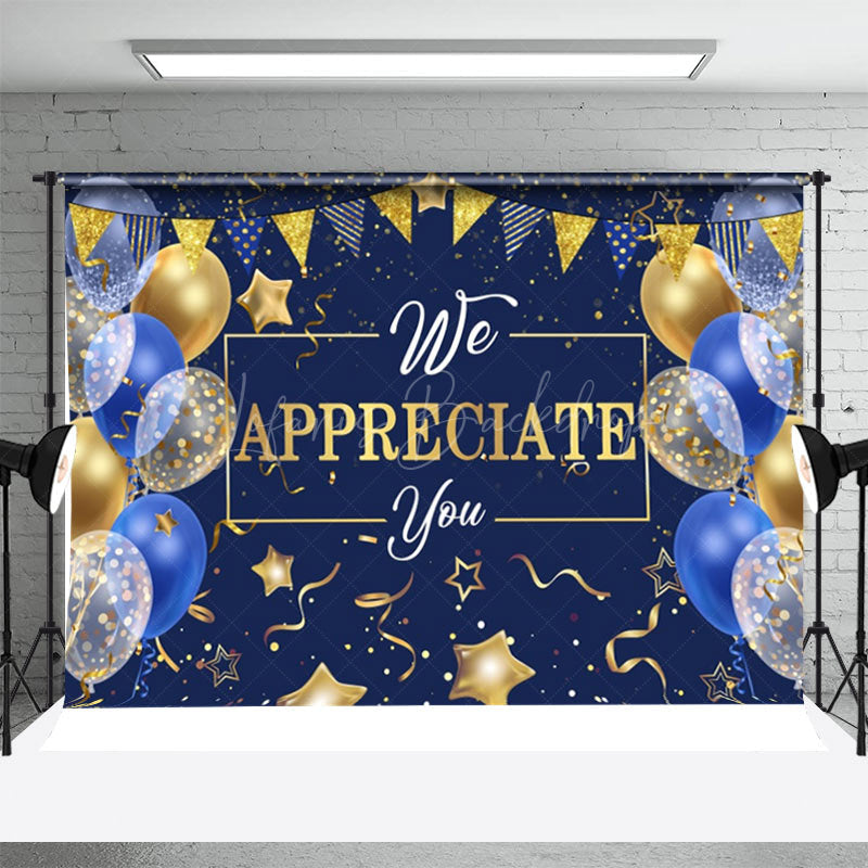 Lofaris Blue Golden Balloon Ribbon Star Retirement Backdrop