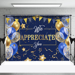 Lofaris Blue Golden Balloon Ribbon Star Retirement Backdrop