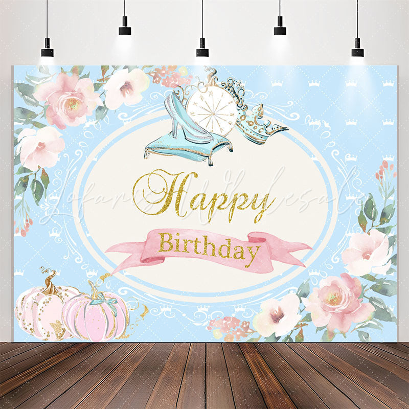 Lofaris Blue Heel Pink Pumpkin Floral Birthday Backdrop