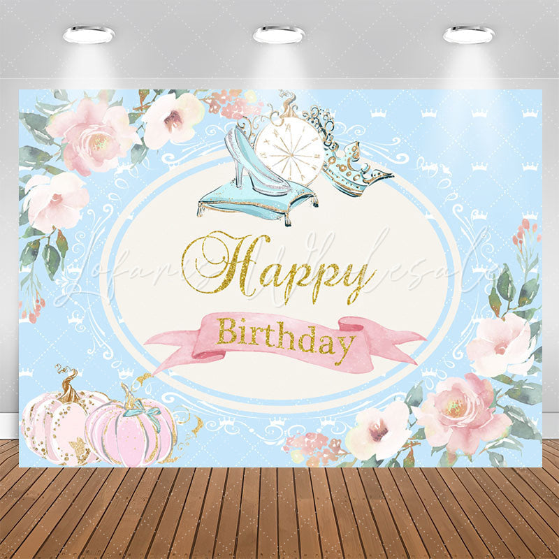 Lofaris Blue Heel Pink Pumpkin Floral Birthday Backdrop