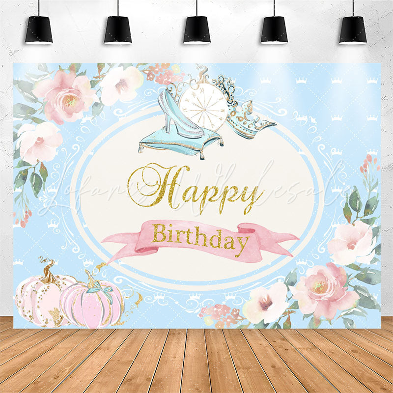 Lofaris Blue Heel Pink Pumpkin Floral Birthday Backdrop