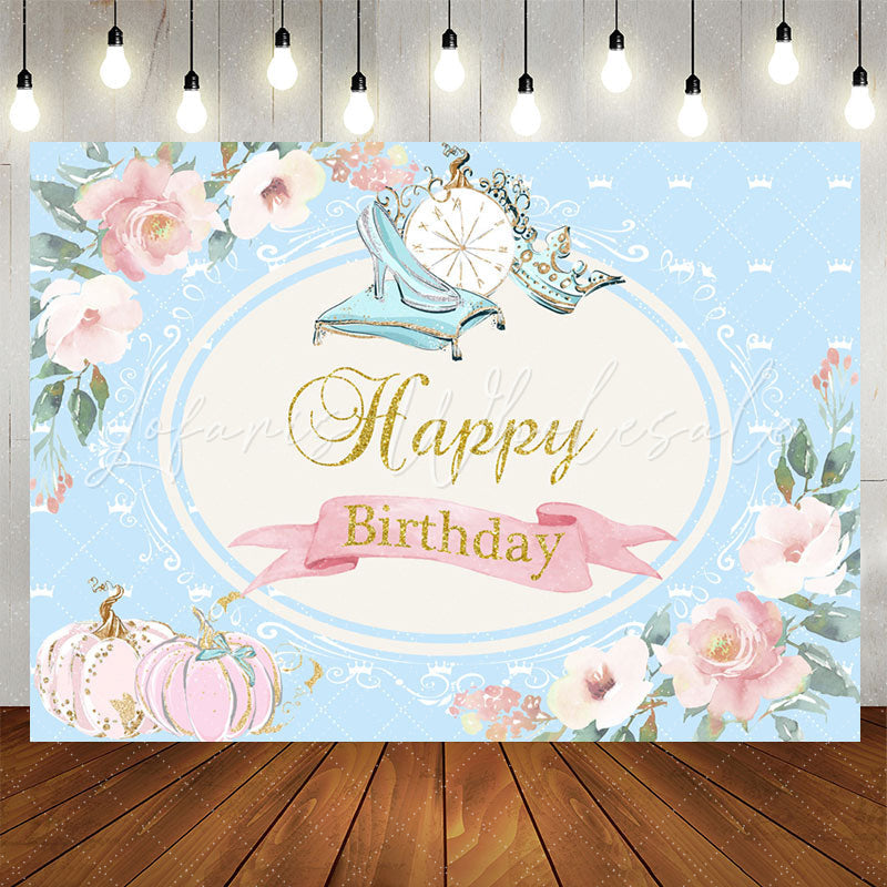 Lofaris Blue Heel Pink Pumpkin Floral Birthday Backdrop