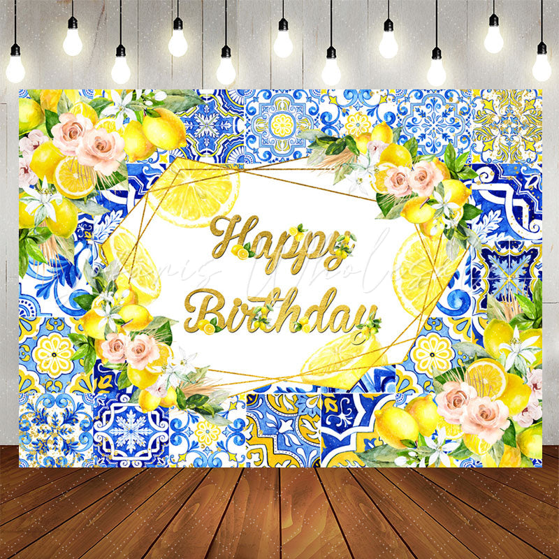 Lofaris Blue Mandala Pattern Floral Lemon Birthday Backdrop