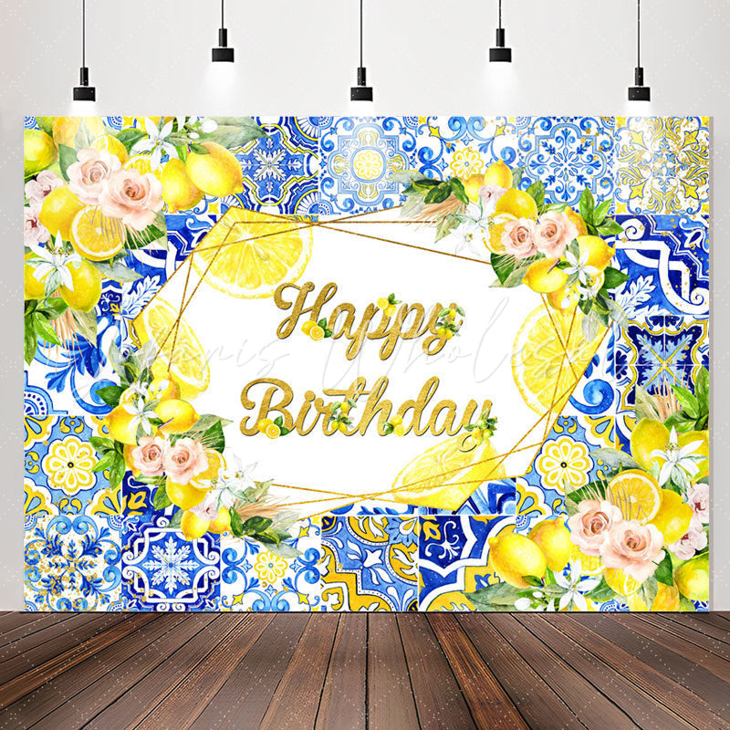 Lofaris Blue Mandala Pattern Floral Lemon Birthday Backdrop
