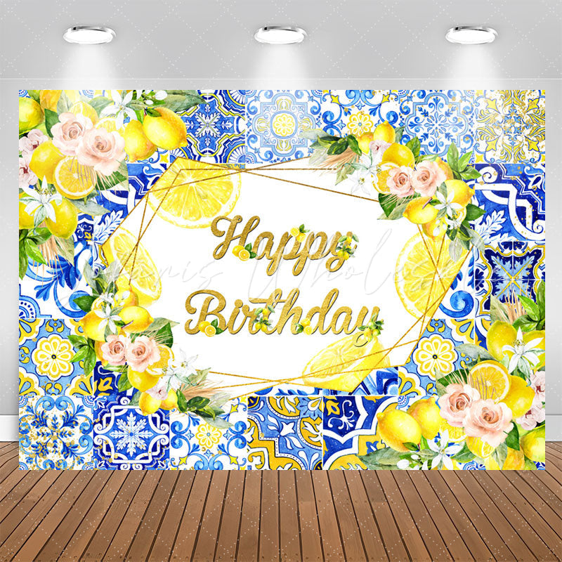 Lofaris Blue Mandala Pattern Floral Lemon Birthday Backdrop