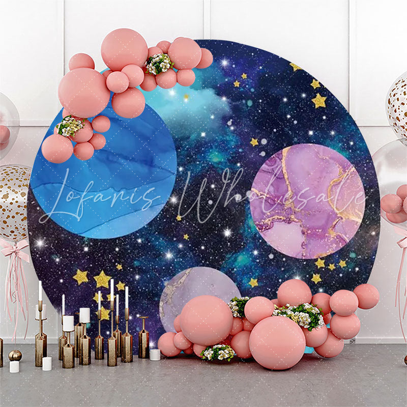 Lofaris Blue Marble Texture Galaxy Round Birthday Backdrop
