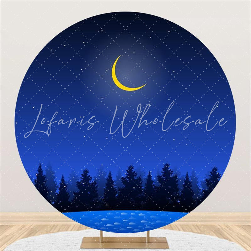 Lofaris Blue Night Sky And Moon Round Backdrop For Birthday