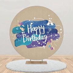 Lofaris Blue Oil Paint Brown Stripe Round Birthday Backdrop