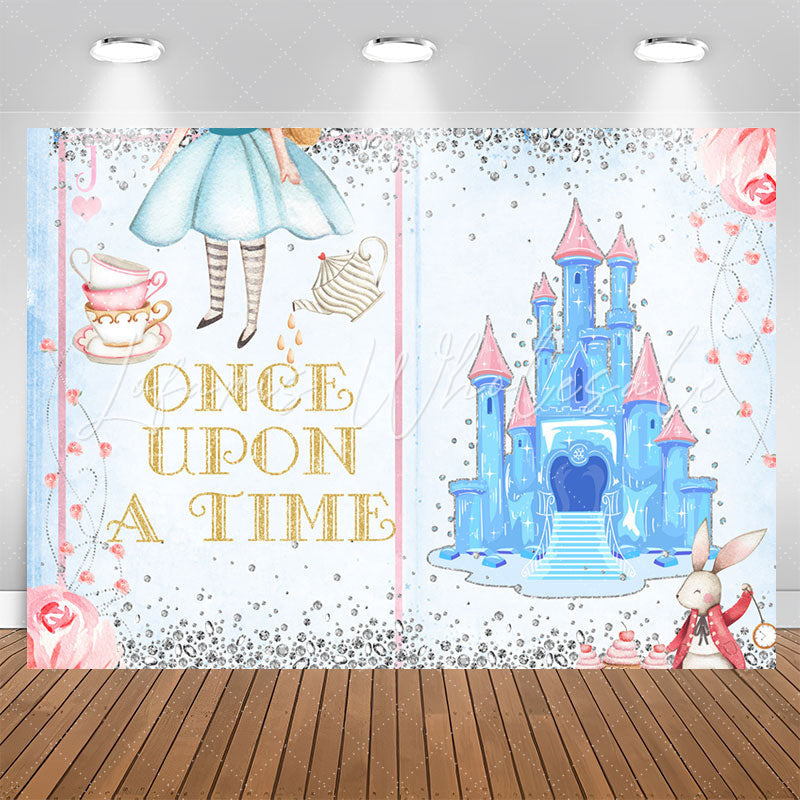 Lofaris Blue Once Upon A Time Castle Girl Birthday Backdrop