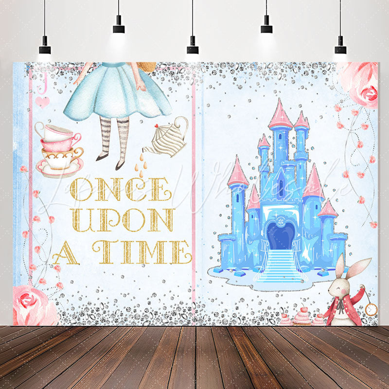 Lofaris Blue Once Upon A Time Castle Girl Birthday Backdrop