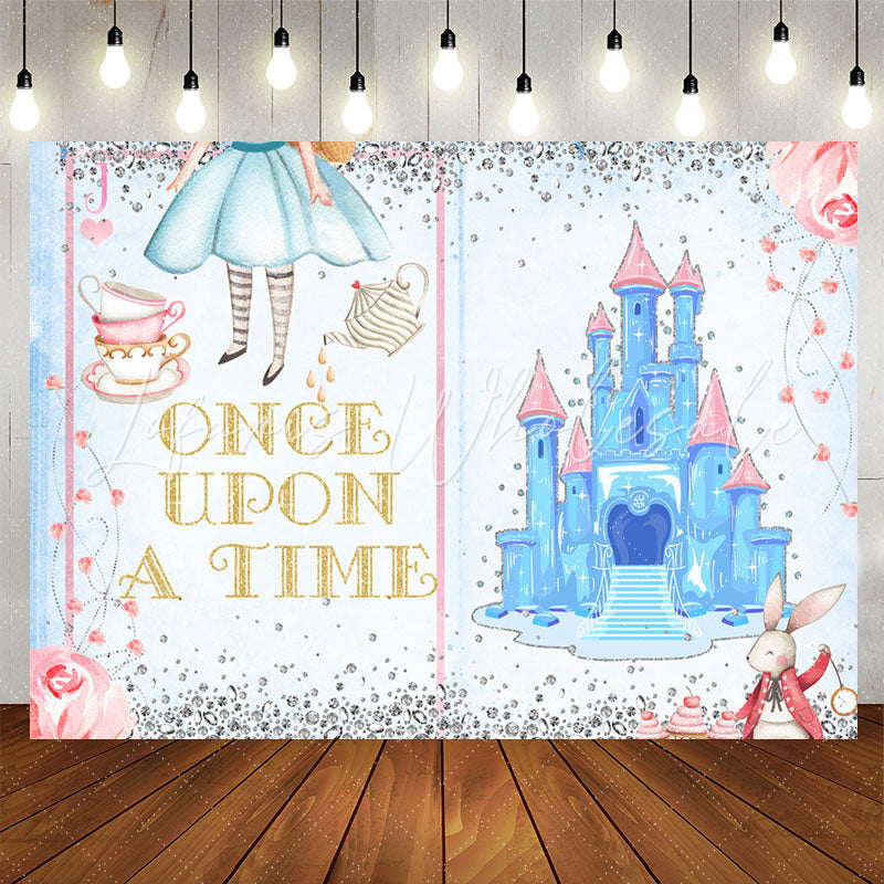 Lofaris Blue Once Upon A Time Castle Girl Birthday Backdrop
