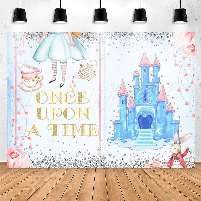 Lofaris Blue Once Upon A Time Castle Girl Birthday Backdrop