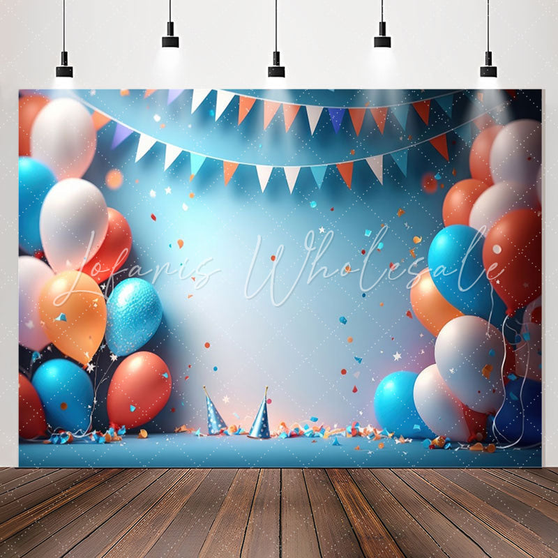Lofaris Blue Orange Balloons Confetti 1st Birthday Backdrop