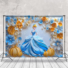 Blue Orange Floral Pumpkin Cinderella Photo Backdrop