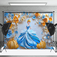 Blue Orange Floral Pumpkin Cinderella Photo Backdrop