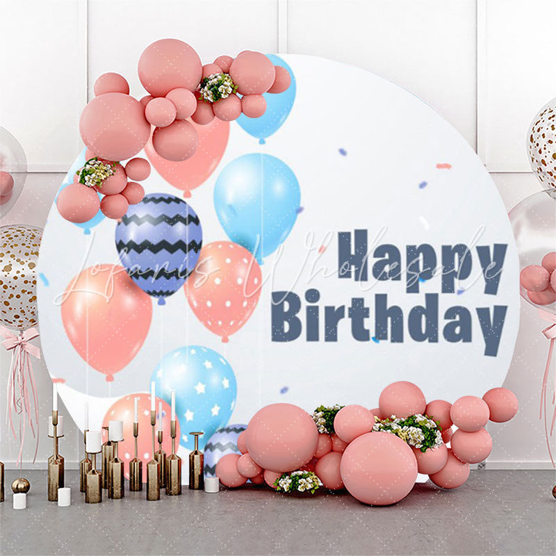 Lofaris Blue Pink Balloon Birthday Party Round Backdrop