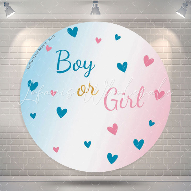 Lofaris Blue Pink Heart Gender Reveal Party Round Backdrop
