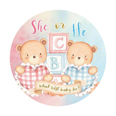 Lofaris Blue Pink Teddy Bear Theme Round Baby Shower Backdrop