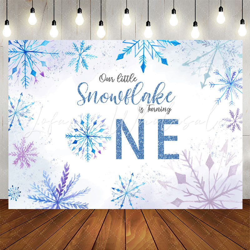 Lofaris Blue Purple Snowflake Bokeh 1st Birthday Backdrop