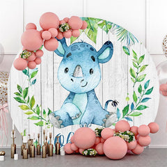 Lofaris Blue Rhinoceros With Wood Round Baby Shower Backdrop
