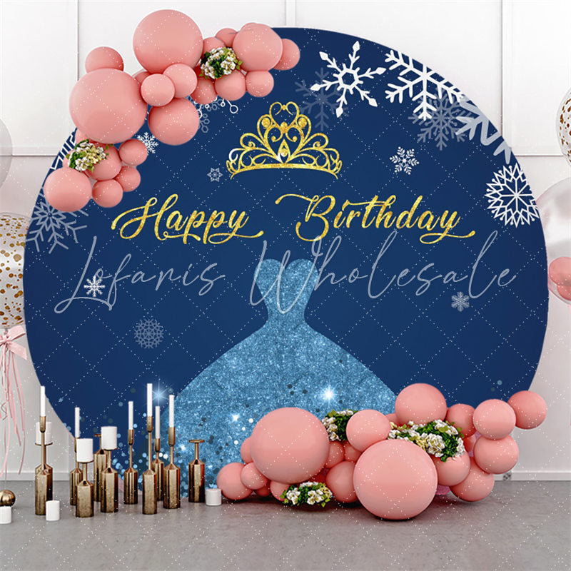 Lofaris Blue Skirt And Gold Crown Happy Birthday Round Backdrop