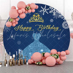 Lofaris Blue Skirt And Gold Crown Happy Birthday Round Backdrop