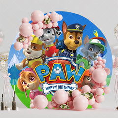 Blue Sky Paw Patrol Dog Police Officer Round Birthday Backdrop