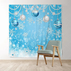 Lofaris Blue Snowflakes With Christmas Balls Holiday Backdrop